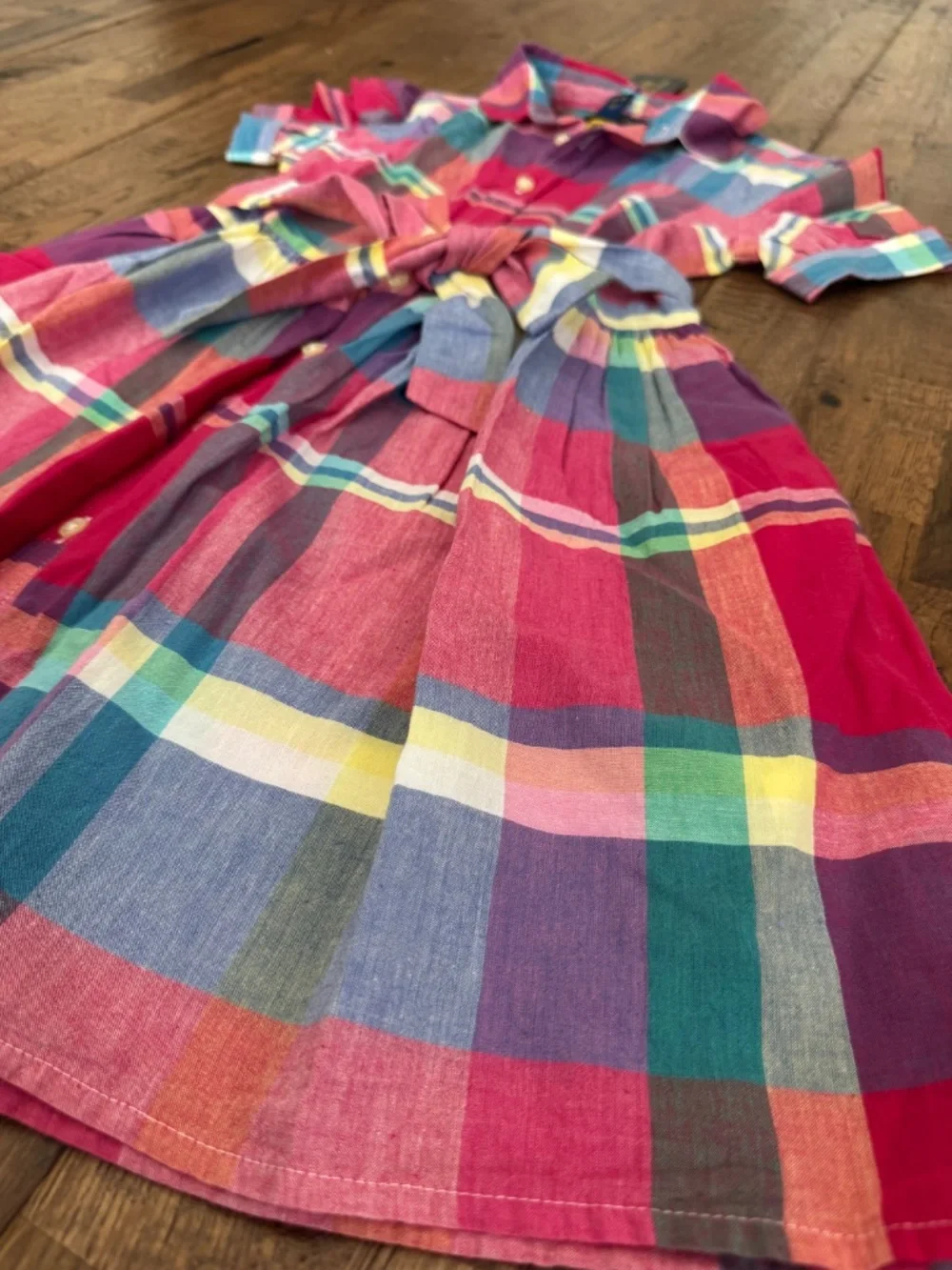 NWT Polo Ralph Lauren Cotton Madras Shirtdress Plaid Collared Tie Belt Size 6X